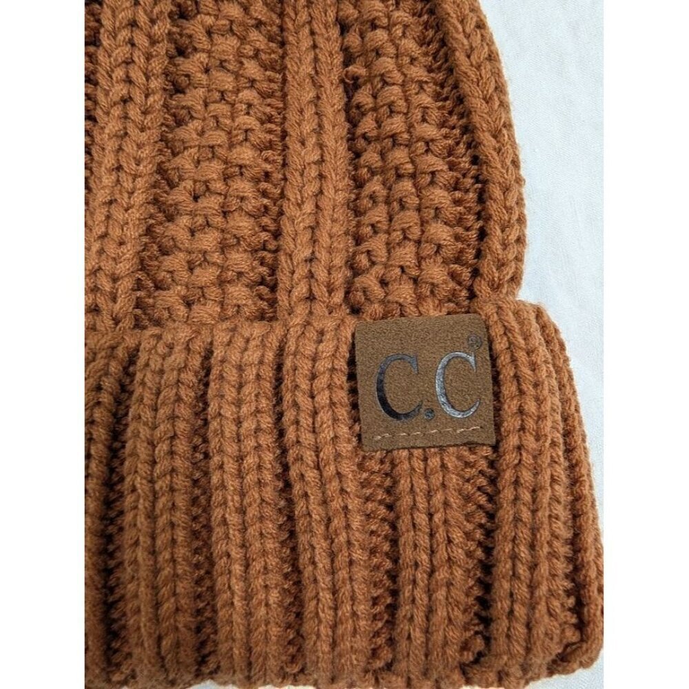 C.C one size fits most beanie in color clay with faux fur pom fuzzy lining O3 - Picture 2 of 6
